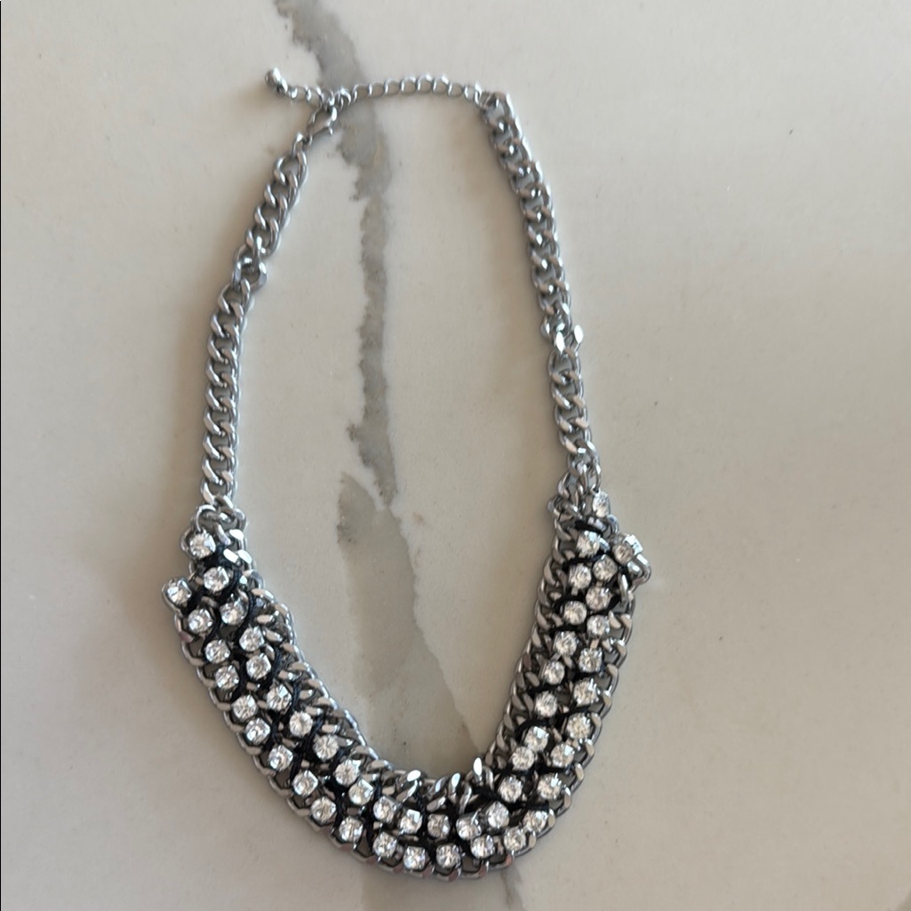 Aqua Silver Necklace With Crystal Accents 10$